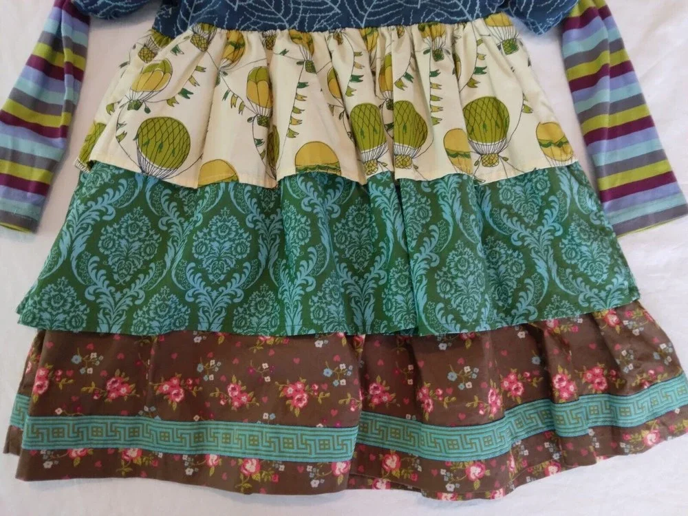 MATILDA JANE ~ Paint By Numbers Quiet Green Tiered Dress Hot Air Balloons Size 4